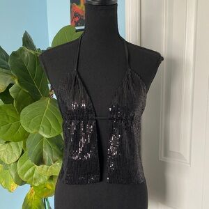Edikted Small Adjustable Small Black Sparkly Going Out Halter Top